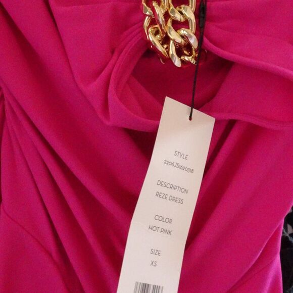 Veronica Beard Reze Hot Pink Ruched Gold Chain Halter Maxi Dress NWT 598 Sz L - Picture 4 of 14